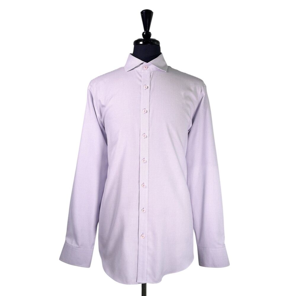 Twillory Mens Tailored Fit Dress Shirt 17.5 36/37 Purple Check Non Iron